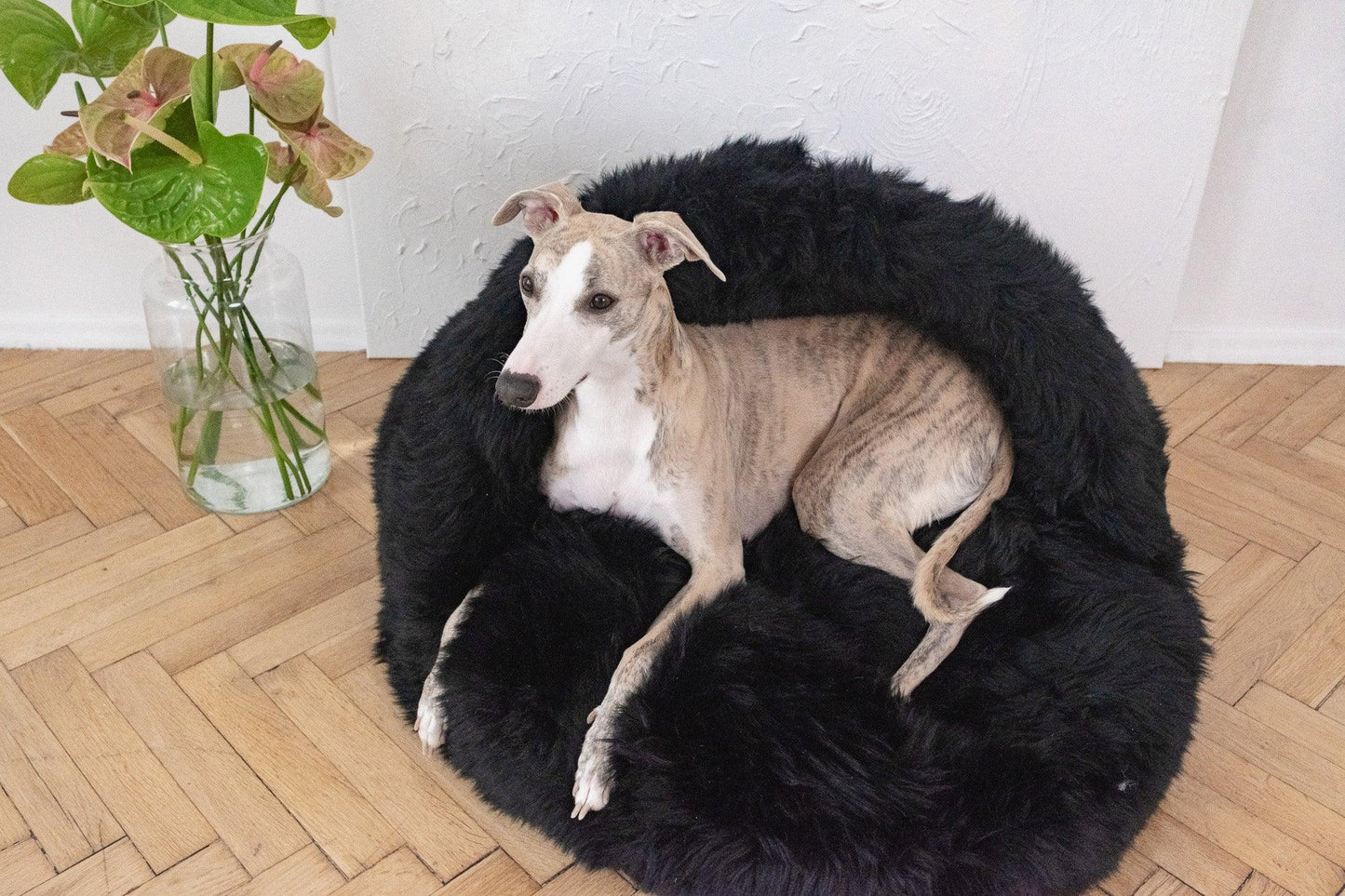 Coussin caverne pour chien en peau de mouton naturelle - Noir