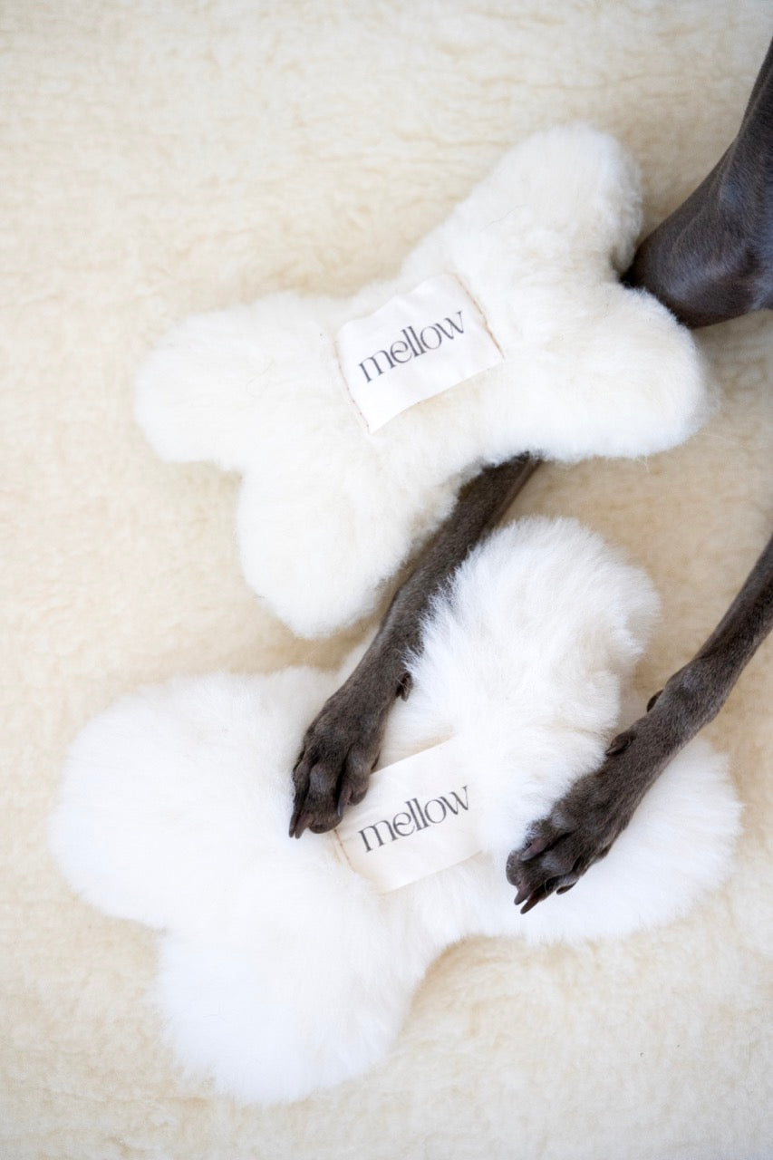 Jouet pour chien en laine naturelle - en forme d'os - Blanc