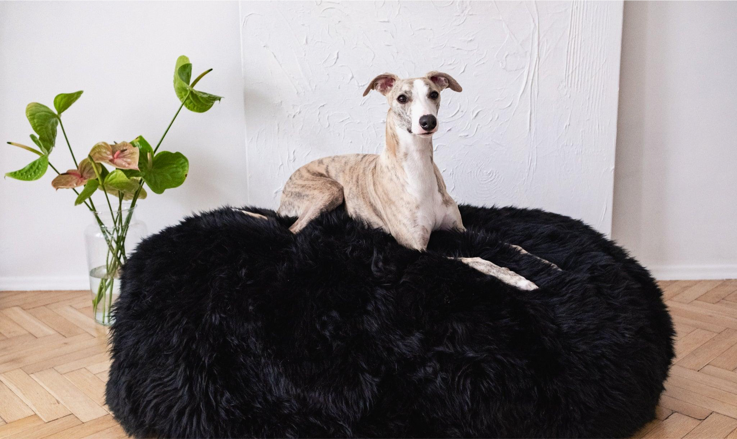 Panier pour chien oval en peau de mouton naturelle - Noir